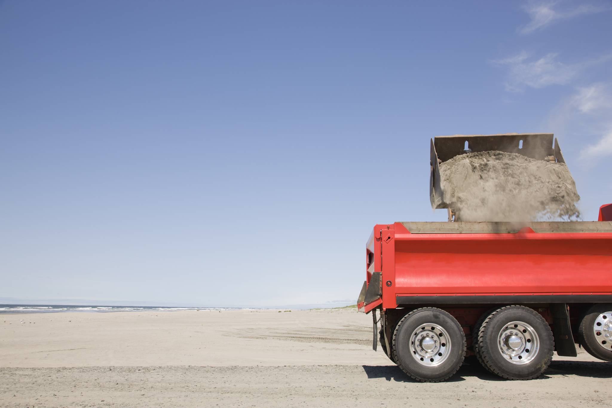 Dump truck delivering gravel and aggregate for an Oregon construction project